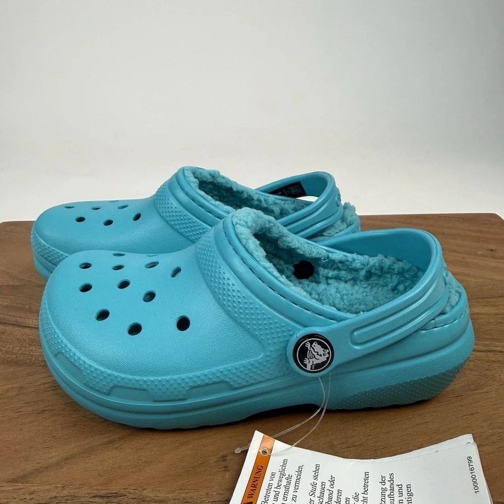 New Little Kids Crocs Classic Lined Fleece Aqua Clogs Shoes Sandals‎ Size 12 C